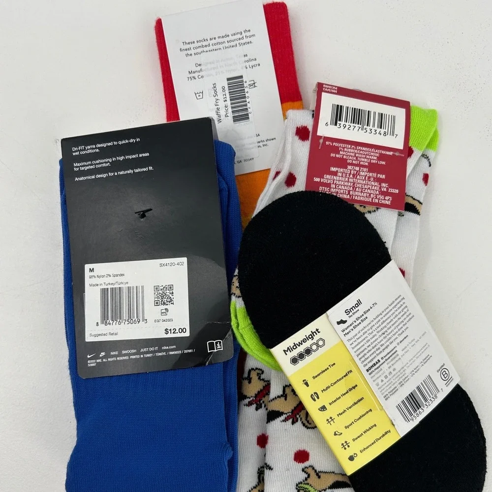 New Sock Bundle Nike Academy Bombas No Show Chick-fil-A Waffle Fry Juncture 4pk
